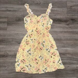 Yellow Summer Floral Print Spaghetti Strap Size Small Dress